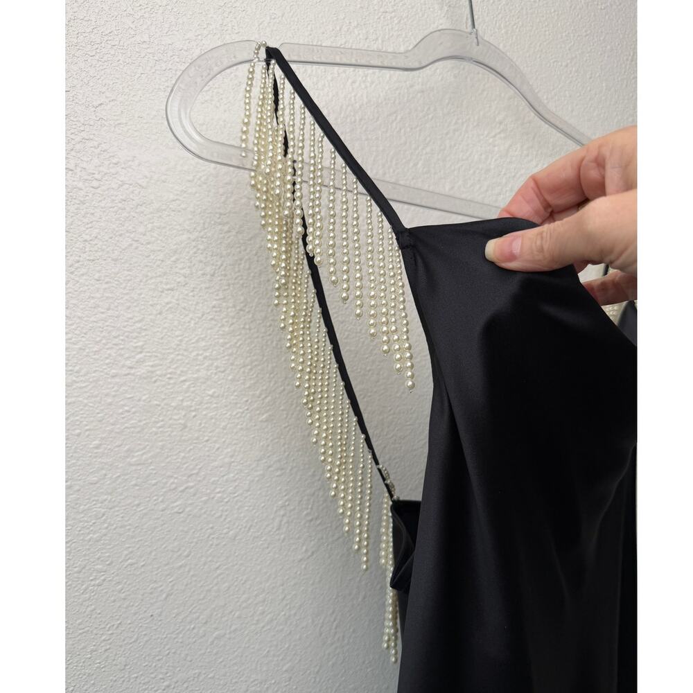 Fleur du Mal Black Silk Pearl Strap High Slit Midi Dress Size S - Picture 8 of 15